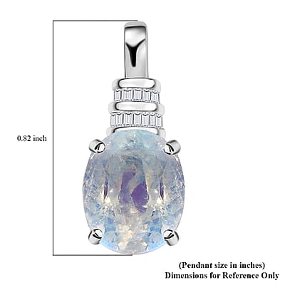 Luxoro 10K White Gold AAAA Moon Glow Moonstone and G-H I2 Diamond Pendant 2.35 ctw