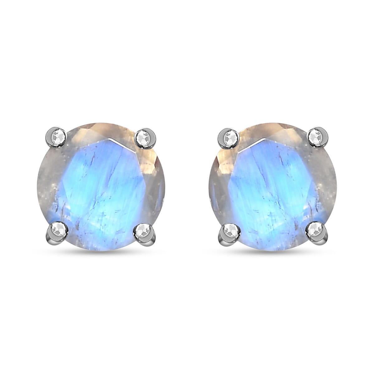 Luxoro 10K White Gold AAAA Moon Glow Moonstone Solitaire Stud Earrings 1.75 ctw image number 0