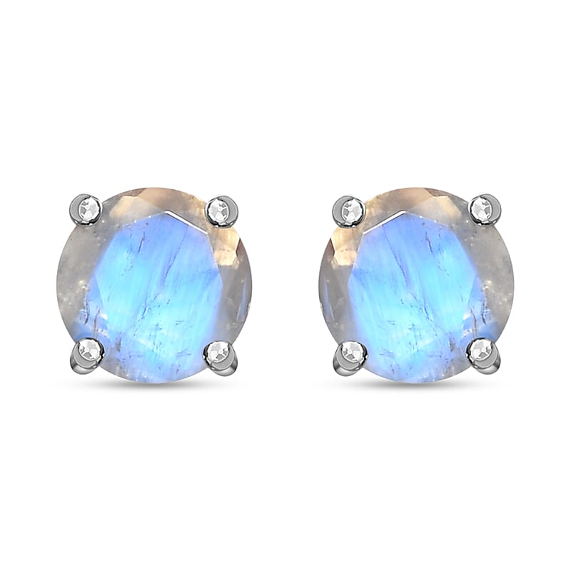 Luxoro 10K White Gold AAAA Moon Glow Moonstone Solitaire Stud Earrings 1.75 ctw