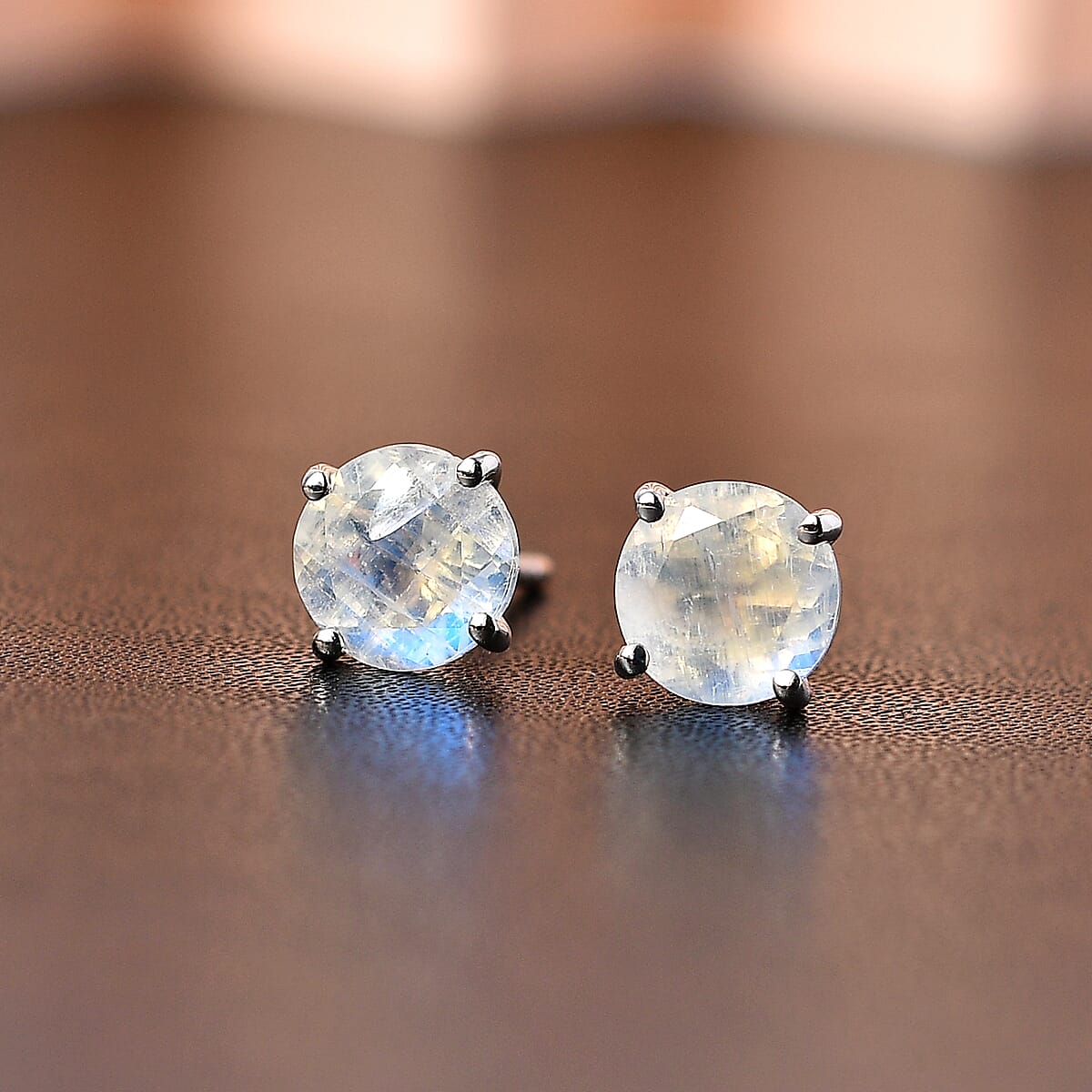 Luxoro 10K White Gold AAAA Moon Glow Moonstone Solitaire Stud Earrings 1.75 ctw image number 1