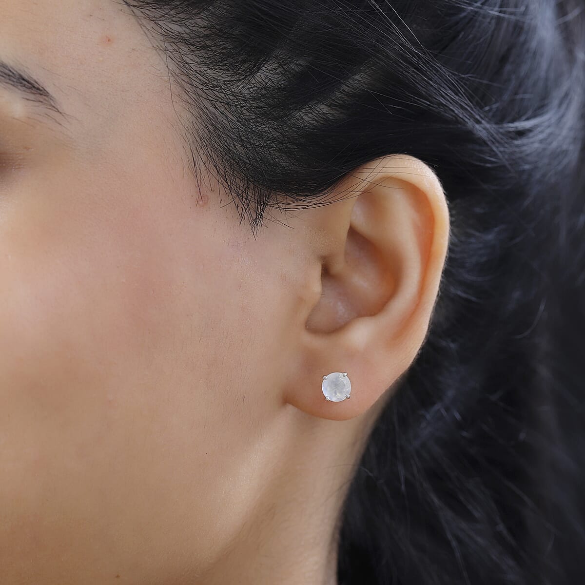 Luxoro 10K White Gold AAAA Moon Glow Moonstone Solitaire Stud Earrings 1.75 ctw image number 2