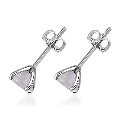 Luxoro 10K White Gold AAAA Moon Glow Moonstone Solitaire Stud Earrings 1.75 ctw