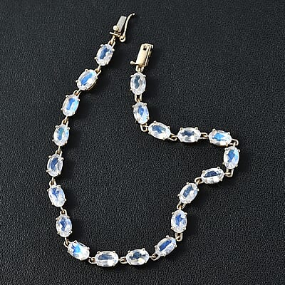 Luxoro 10K Yellow Gold AAAA Moon Glow Moonstone Bracelet (7.25 In) 4.70 Grams 7.75 ctw