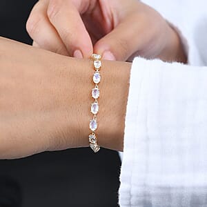 Luxoro 10K Yellow Gold AAAA Moon Glow Moonstone Bracelet (7.25 In) 4.70 Grams 7.75 ctw