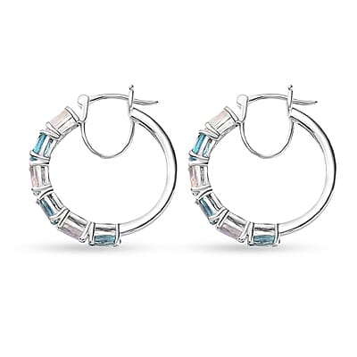Moon Glow Moonstone and Betroka Blue Apatite Hoop Earrings in Rhodium Over Sterling Silver 5.40 ctw