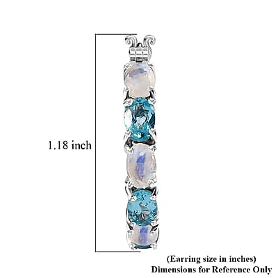 Moon Glow Moonstone and Betroka Blue Apatite Hoop Earrings in Rhodium Over Sterling Silver 5.40 ctw