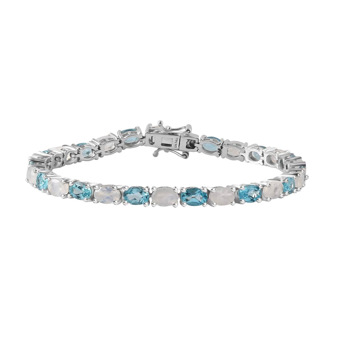 Moon Glow Moonstone and Betroka Blue Apatite Bracelet in Rhodium Over Sterling Silver (6.50 In) 11.30 ctw image number 0