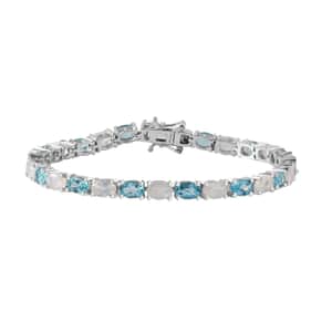 Moon Glow Moonstone and Betroka Blue Apatite Bracelet in Rhodium Over Sterling Silver (6.50 In) 11.30 ctw