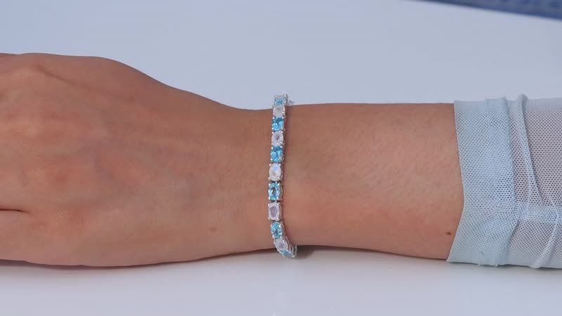Moon Glow Moonstone and Betroka Blue Apatite Bracelet in Rhodium Over Sterling Silver (6.50 In) 11.30 ctw
