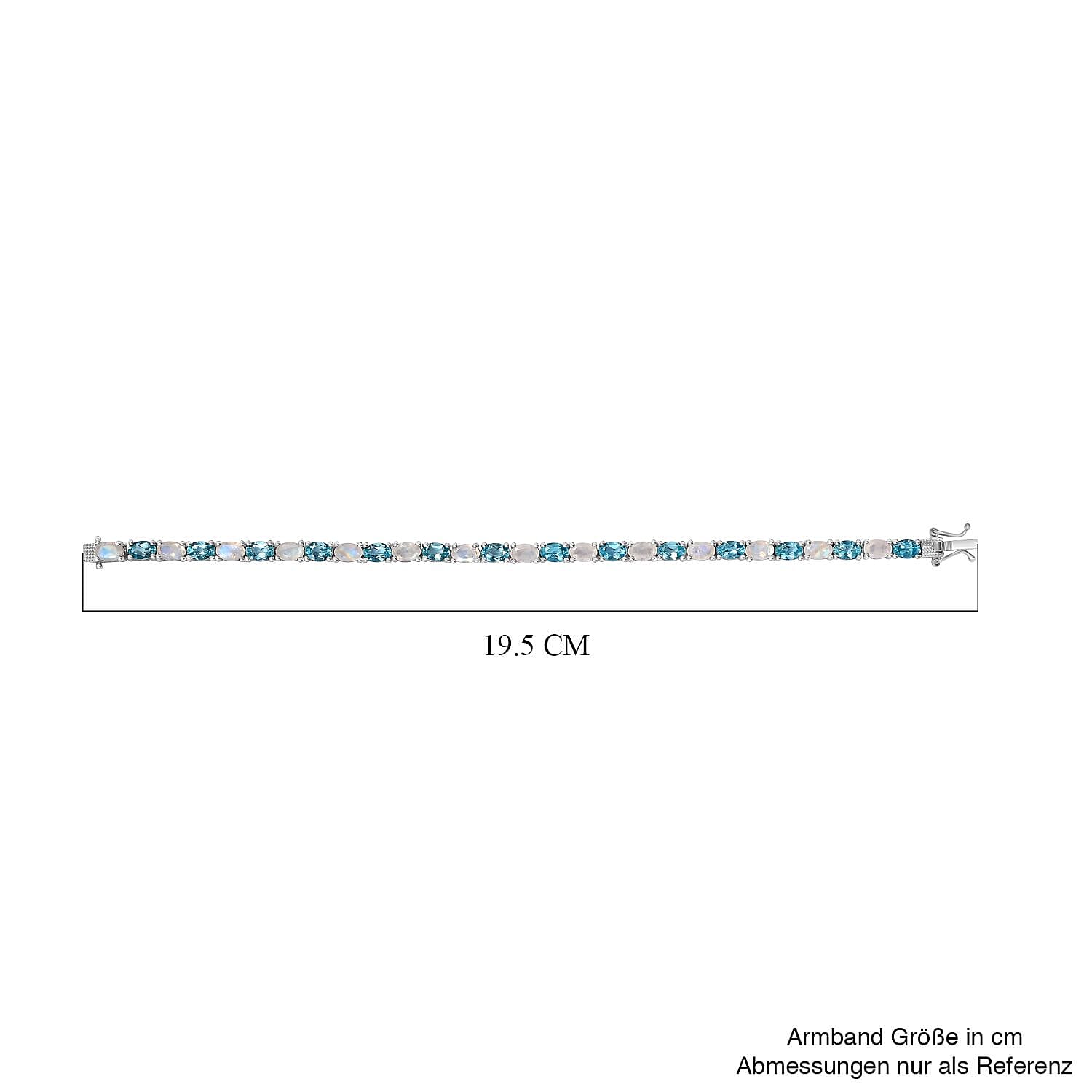 Moon Glow Moonstone and Betroka Blue Apatite Bracelet in Rhodium Over Sterling Silver (6.50 In) 11.30 ctw