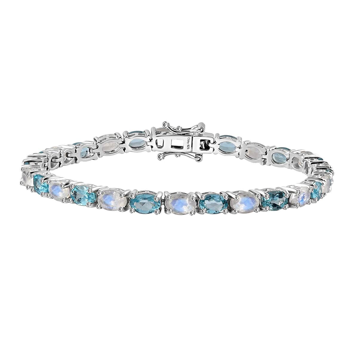 Moon Glow Moonstone and Betroka Blue Apatite Tennis Bracelet in Rhodium Over Sterling Silver (7.25 In) 13.30 ctw image number 0