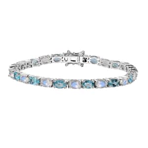 Moon Glow Moonstone and Betroka Blue Apatite Tennis Bracelet in Rhodium Over Sterling Silver (7.25 In) 13.30 ctw