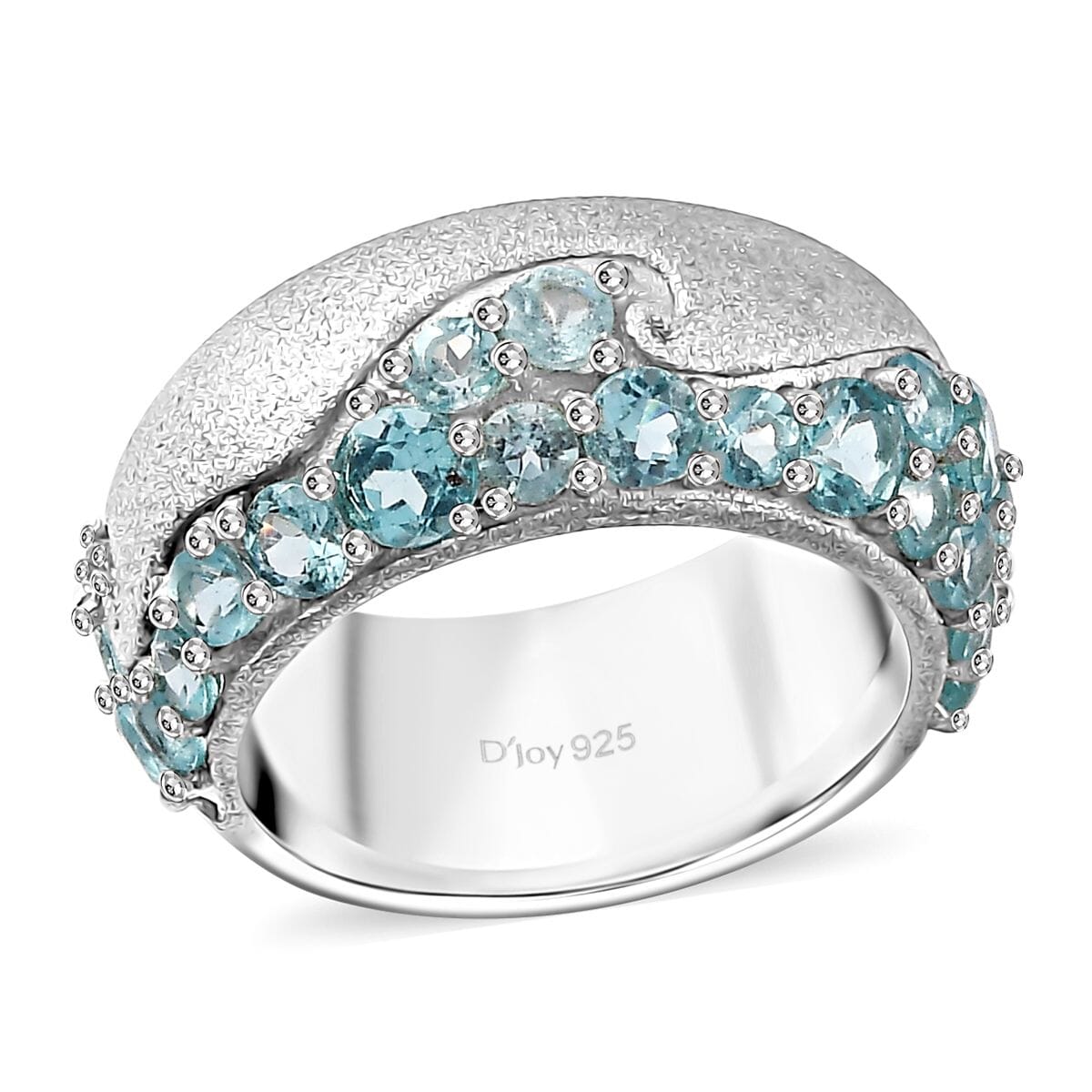 Betroka Blue Apatite and White Zircon Ocean Wave Ring in Rhodium Over Sterling Silver (Size 10.0) 2.30 ctw image number 0