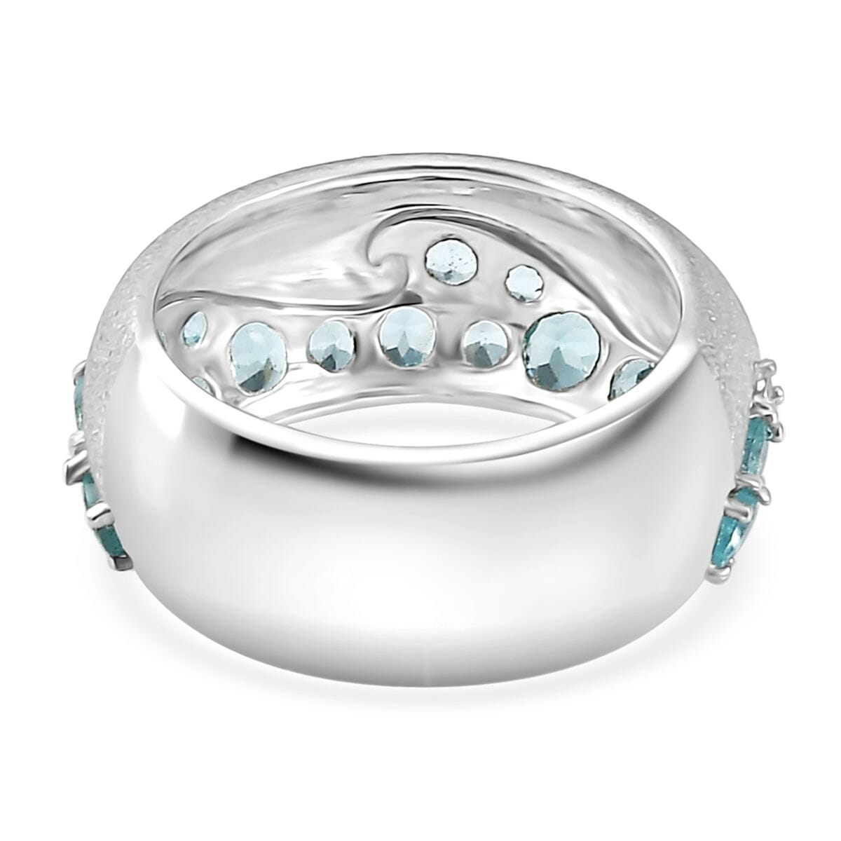 Betroka Blue Apatite and White Zircon Ocean Wave Ring in Rhodium Over Sterling Silver (Size 10.0) 2.30 ctw image number 4