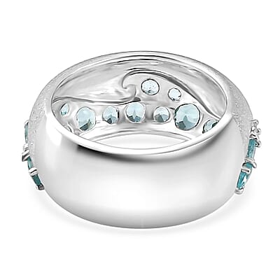 Betroka Blue Apatite and White Zircon Ocean Wave Ring in Rhodium Over Sterling Silver (Size 10.0) 2.30 ctw