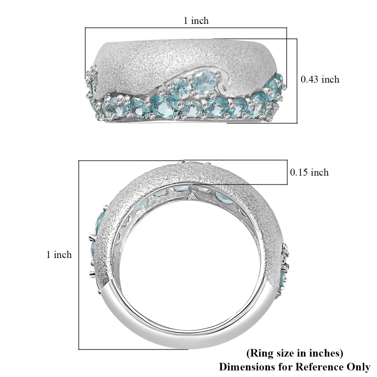Betroka Blue Apatite and White Zircon Ocean Wave Ring in Rhodium Over Sterling Silver (Size 10.0) 2.30 ctw image number 5