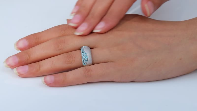 Batroke Blue Apatite, White Zircon Ring in Rhodium Over Sterling Silver (Size 10.0) 2.30 ctw