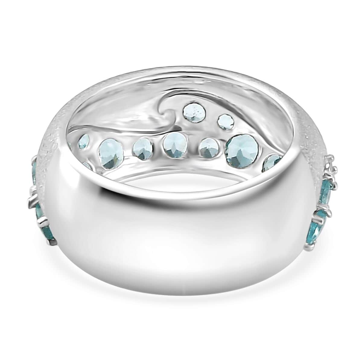 Betroka Blue Apatite and White Zircon Ocean Wave Ring in Rhodium Over Sterling Silver (Size 7.0) 2.30 ctw image number 4
