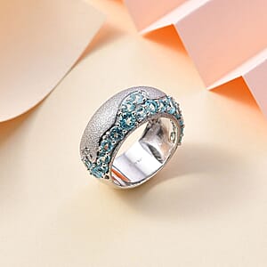 Betroka Blue Apatite and White Zircon Ocean Wave Ring in Rhodium Over Sterling Silver (Size 8.0) 2.30 ctw