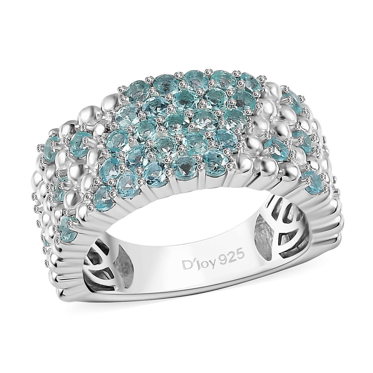 Premium Betroka Blue Apatite Ocean Bubble Ring in Rhodium Over Sterling Silver (Size 10.0) 1.40 ctw