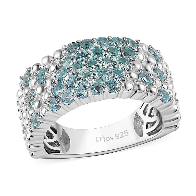 Premium Betroka Blue Apatite Ocean Bubble Ring in Rhodium Over Sterling Silver (Size 10.0) 1.40 ctw