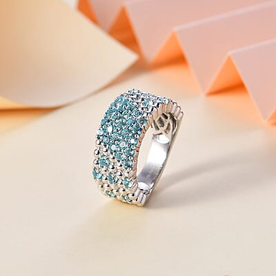 Premium Betroka Blue Apatite Ocean Bubble Ring in Rhodium Over Sterling Silver (Size 10.0) 1.40 ctw