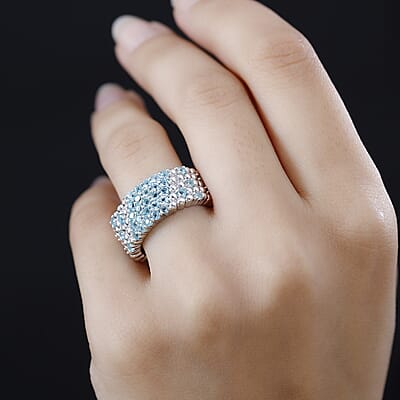 Premium Betroka Blue Apatite Ocean Bubble Ring in Rhodium Over Sterling Silver (Size 10.0) 1.40 ctw
