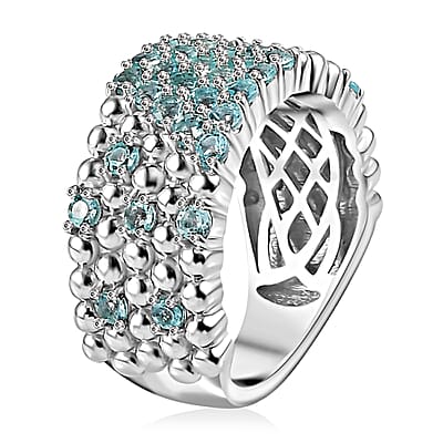 Premium Betroka Blue Apatite Ocean Bubble Ring in Rhodium Over Sterling Silver (Size 10.0) 1.40 ctw