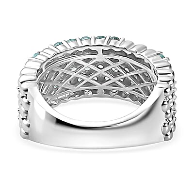 Premium Betroka Blue Apatite Ocean Bubble Ring in Rhodium Over Sterling Silver (Size 10.0) 1.40 ctw