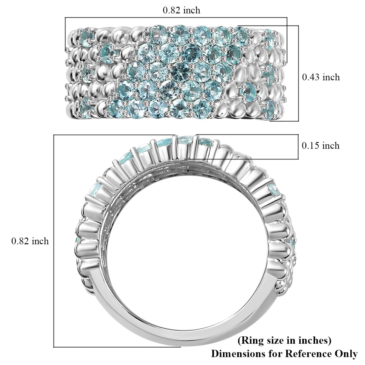 Premium Batroke Blue Apatite Band Ring in Rhodium Over Sterling Silver (Size 10.0) 1.40 ctw image number 5