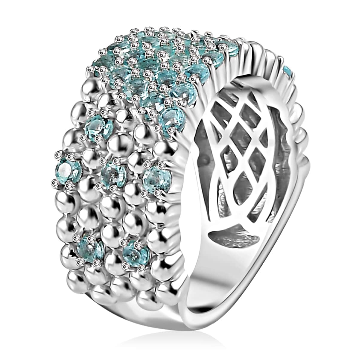 Premium Betroka Blue Apatite Ocean Bubble Ring in Rhodium Over Sterling Silver (Size 5.0) 1.40 ctw image number 3