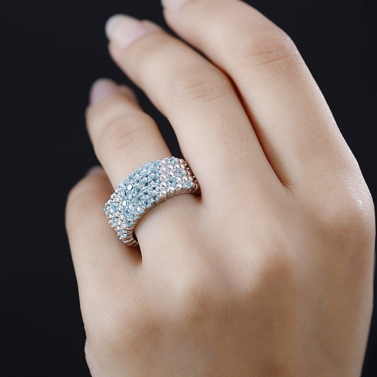 Premium Betroka Blue Apatite Ocean Bubble Ring in Rhodium Over Sterling Silver (Size 8.0) 1.40 ctw image number 2