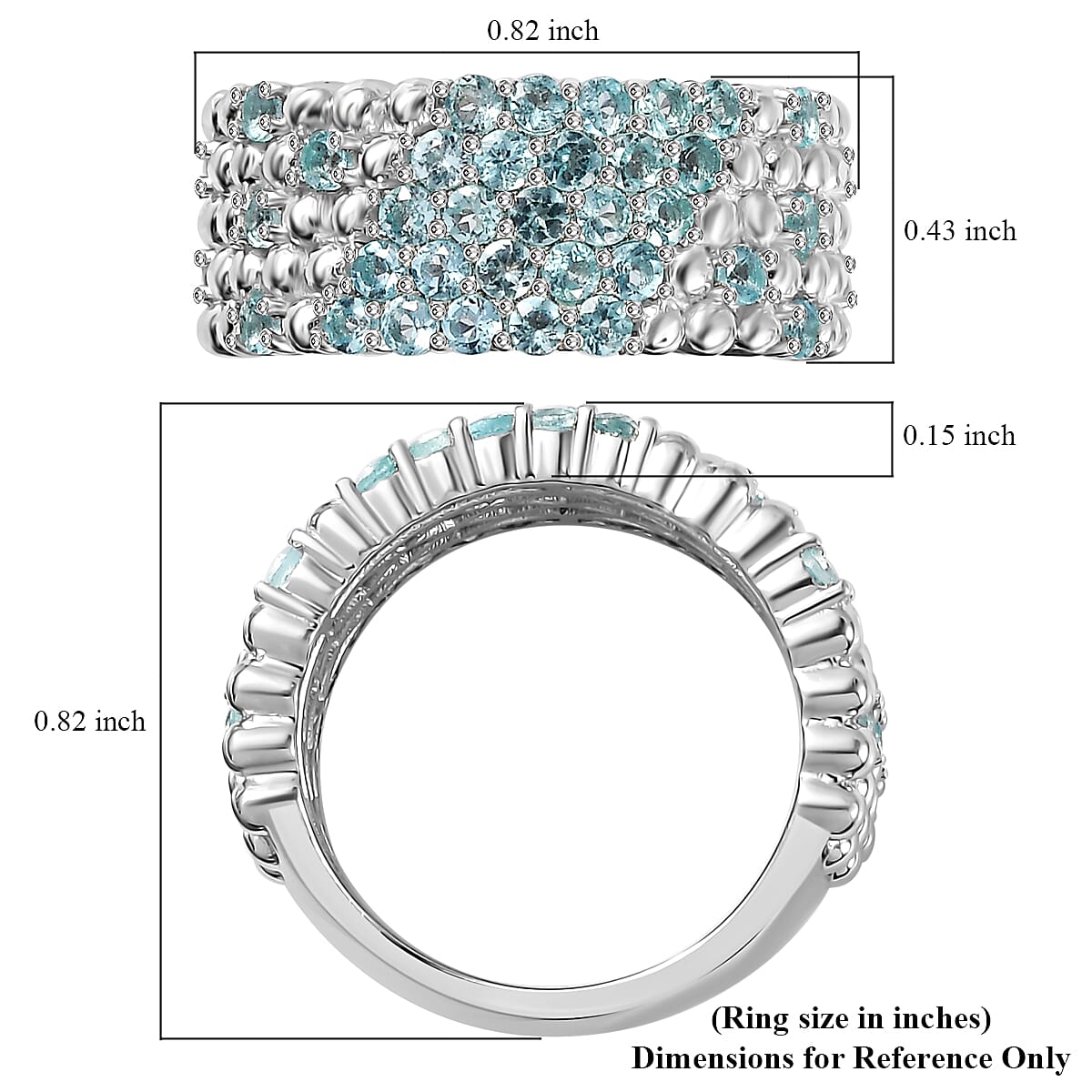 Premium Betroka Blue Apatite Ocean Bubble Ring in Rhodium Over Sterling Silver (Size 8.0) 1.40 ctw image number 5