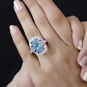 Betroka Blue Apatite and Multi Gemstone Ocean Bubble Ring in Rhodium Over Sterling Silver (Size 10.0) 4.20 ctw