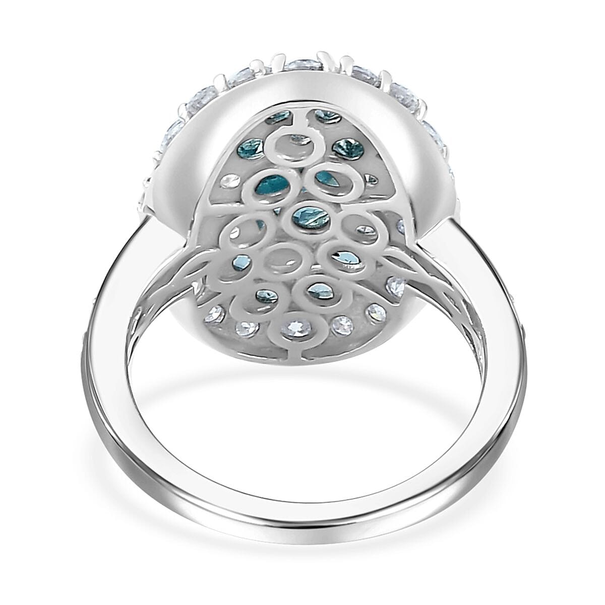 Betroka Blue Apatite and Multi Gemstone Ocean Bubble Ring in Rhodium Over Sterling Silver (Size 10.0) 4.20 ctw