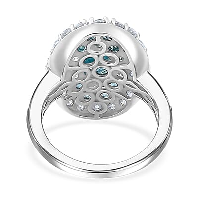 Betroka Blue Apatite and Multi Gemstone Ocean Bubble Ring in Rhodium Over Sterling Silver (Size 10.0) 4.20 ctw