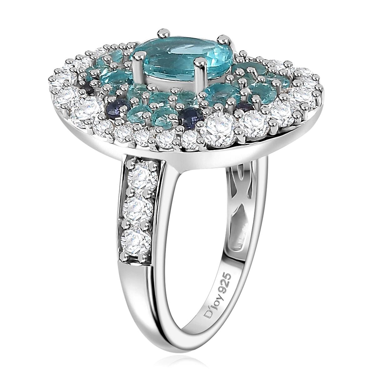 D'Joy Betroka Blue Apatite and Multi Gemstone Ocean Bubble Ring in Rhodium Over Sterling Silver (Size 7.0) 4.20 ctw image number 3
