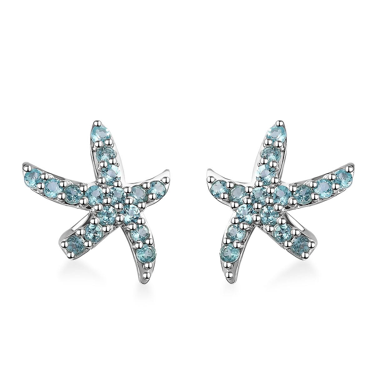 D'Joy Betroka Blue Apatite Starfish Earrings in Rhodium Over Sterling Silver 1.85 ctw