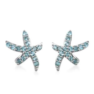 Betroka Blue Apatite Starfish Earrings in Rhodium Over Sterling Silver 1.85 ctw