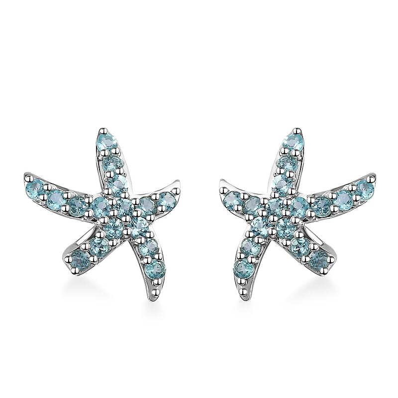 D'Joy Betroka Blue Apatite Starfish Earrings in Rhodium Over Sterling Silver 1.85 ctw