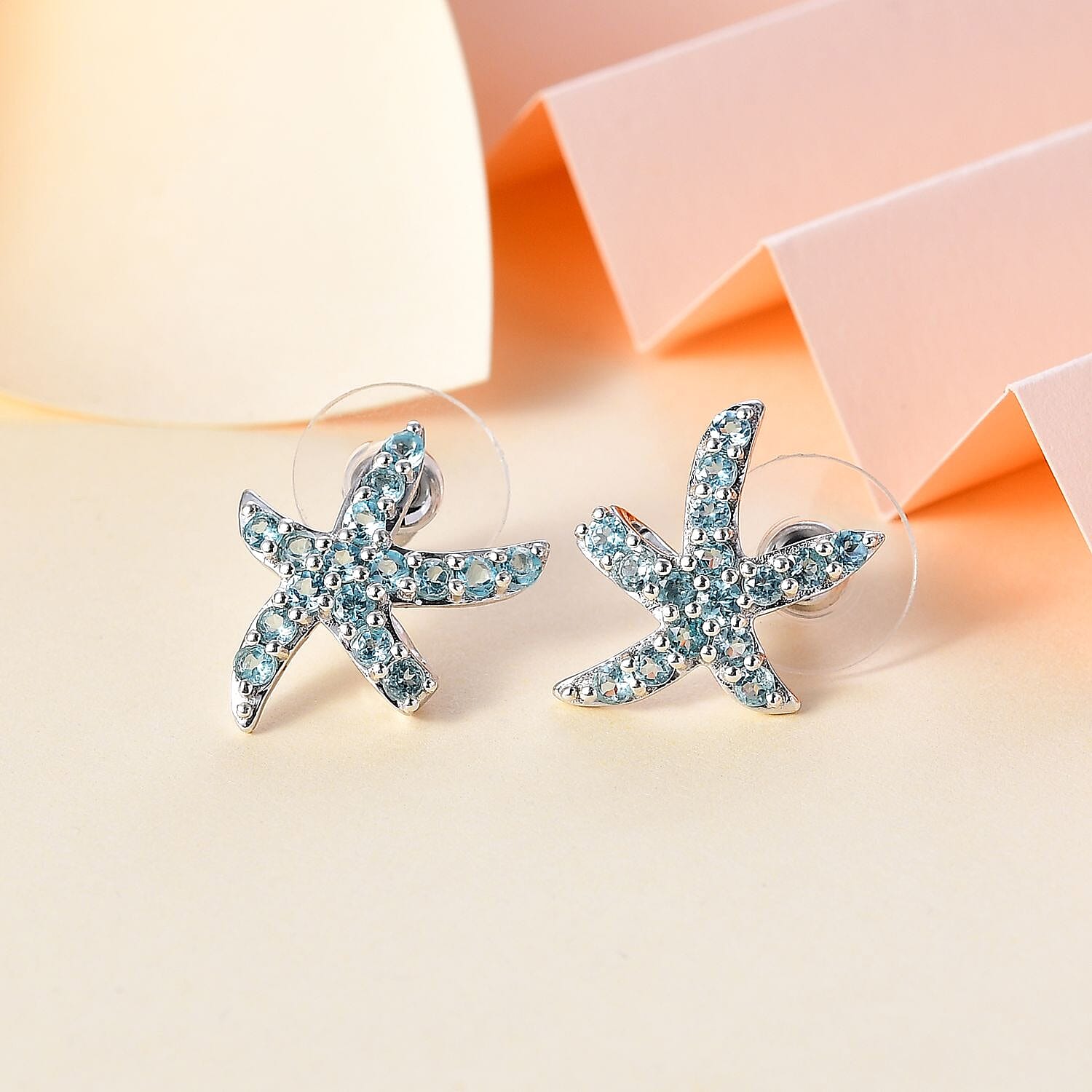 D'Joy Betroka Blue Apatite Starfish Earrings in Rhodium Over Sterling Silver 1.85 ctw