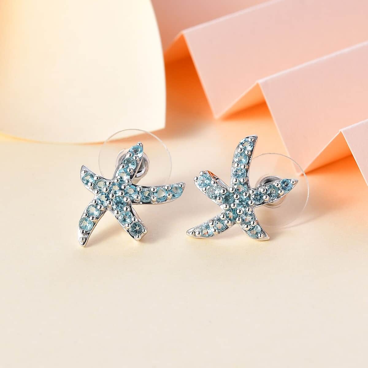 Betroka Blue Apatite Starfish Earrings in Rhodium Over Sterling Silver 1.85 ctw image number 1