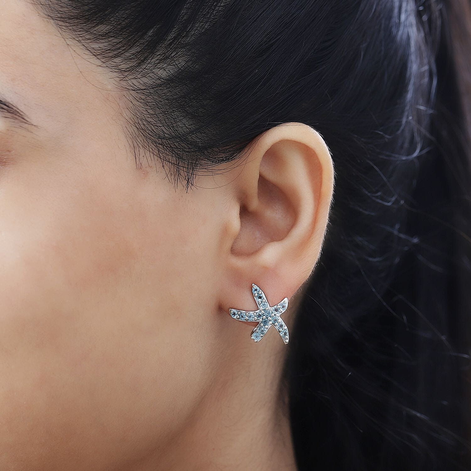 D'Joy Betroka Blue Apatite Starfish Earrings in Rhodium Over Sterling Silver 1.85 ctw
