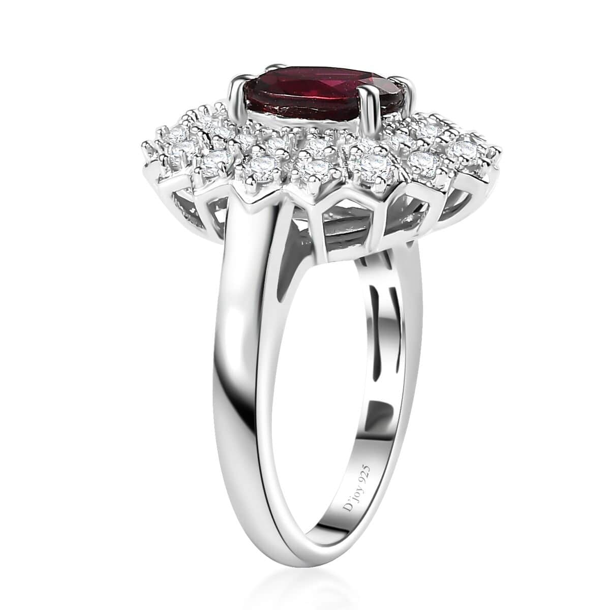 Premium Tanzanian Wine Garnet, Moissanite Ring in Rhodium Over Sterling Silver (Size 10.0) 2.35 ctw image number 3