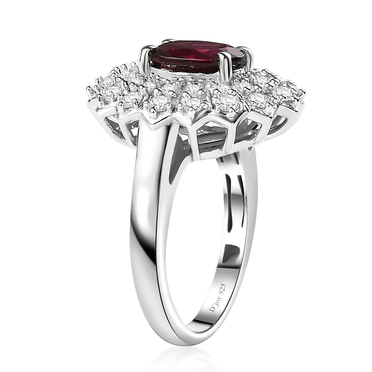 Tanzanian Wine Garnet and Moissanite Sunray Ring in Rhodium Over Sterling Silver (Size 7.0) 2.35 ctw image number 3