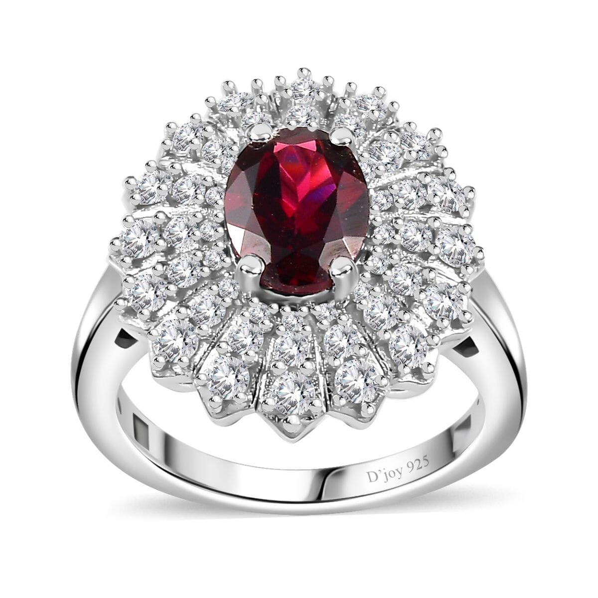 Tanzanian Wine Garnet and Moissanite Sunray Ring in Rhodium Over Sterling Silver (Size 8.0) 2.35 ctw image number 0