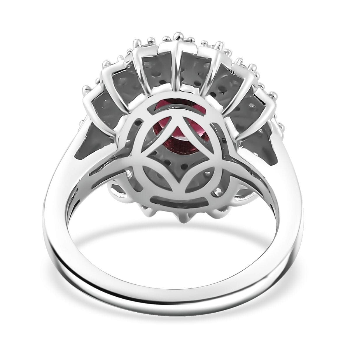 Tanzanian Wine Garnet and Moissanite Sunray Ring in Rhodium Over Sterling Silver (Size 8.0) 2.35 ctw image number 4