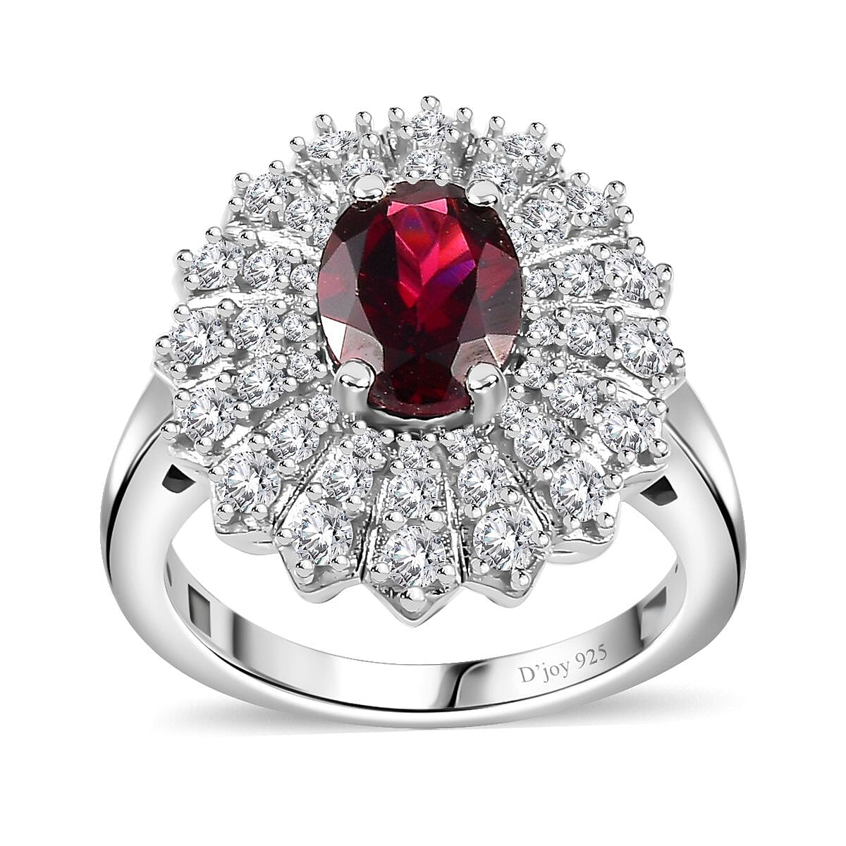 Tanzanian Wine Garnet and Moissanite Sunray Ring in Rhodium Over Sterling Silver (Size 9.0) 2.35 ctw image number 0