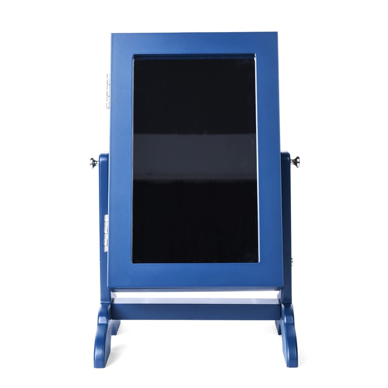 Dark Blue MDF Standing Jewelry Cabinet with Mirror
