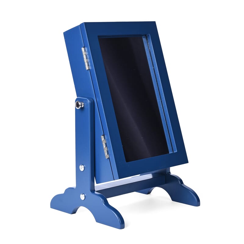 Dark Blue MDF Standing Jewelry Cabinet with Mirror